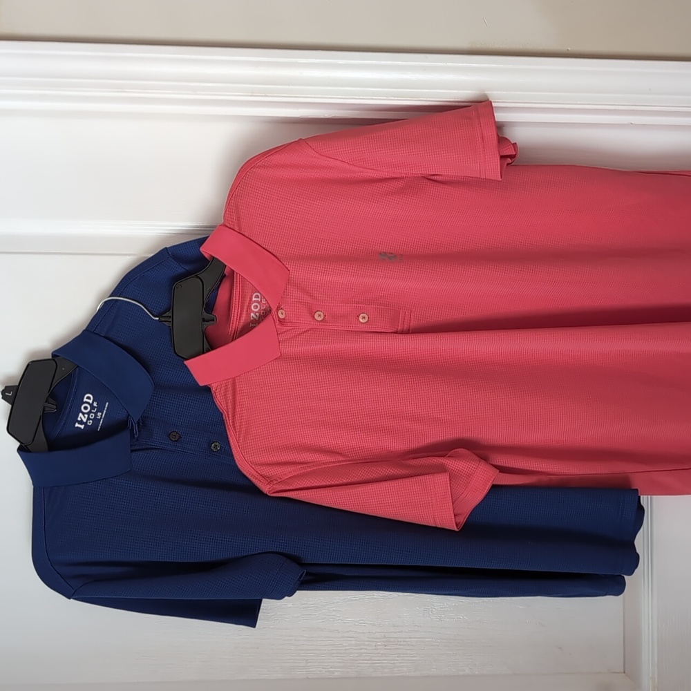 ⛳ Golf Bundle...IZOD Polo Shirts. Dark blue & Coral. Size Large